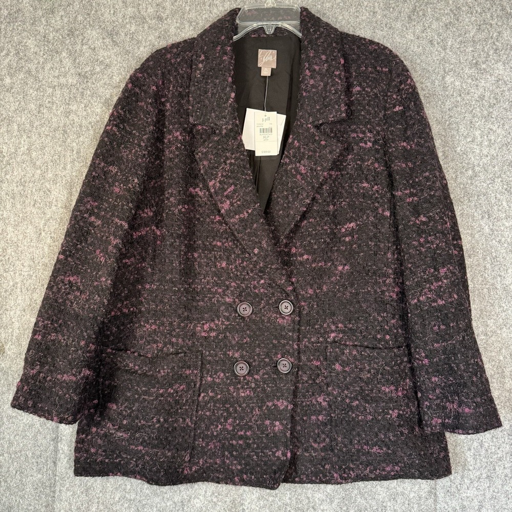 J Jill Blazer Jacket Peacoat Wool Alpaca Mohair Size XL Petite Black‎ Academia